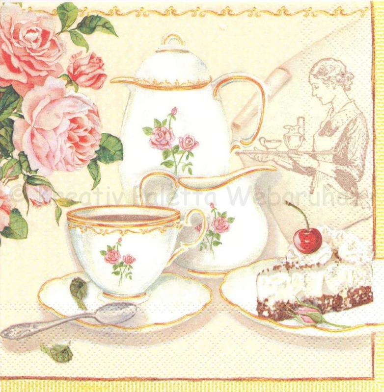 Szalvéta - csészék, virágos kávéskészlet