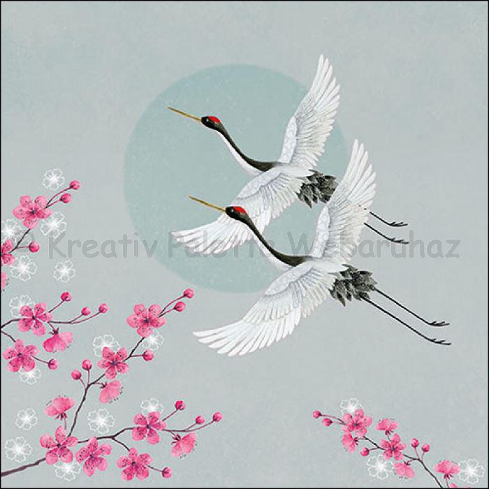 Szalvéta - daruk, Japán cseresznyevirágzás