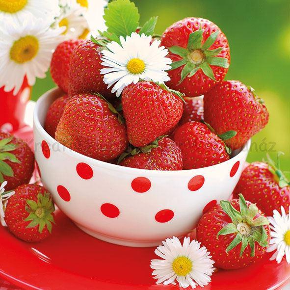 Szalvéta - eper tálban - Strawberries In Bowl