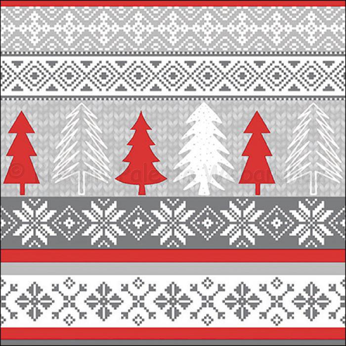 Szalvéta - fenyők kötött mintával, piros