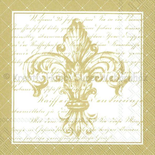 Szalvéta - Francia liliom fehér-arany -  French Fleur de Lis white gold
