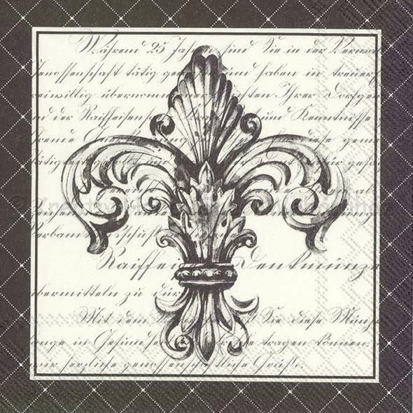 Szalvéta - Francia liliom fekete-arany - French Fleur de Lis  black gold