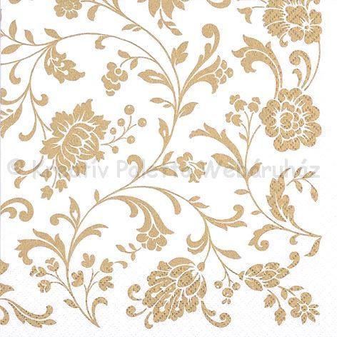 Szalvéta - indás-virágos fehér-arany