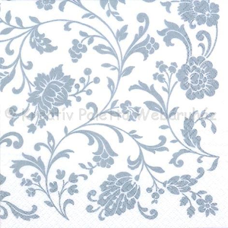 Szalvéta - indás-virágos fehér-ezüst