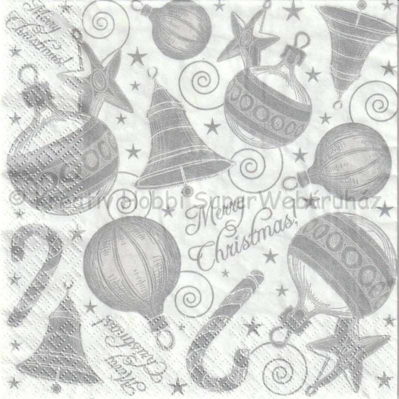 Szalvéta - karácsonyfadíszek, ezüst