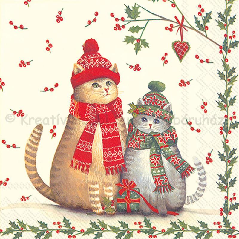 Szalvéta - karácsonyi cicák