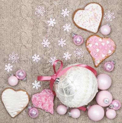 Szalvéta - karácsonyi gömbök és szivek