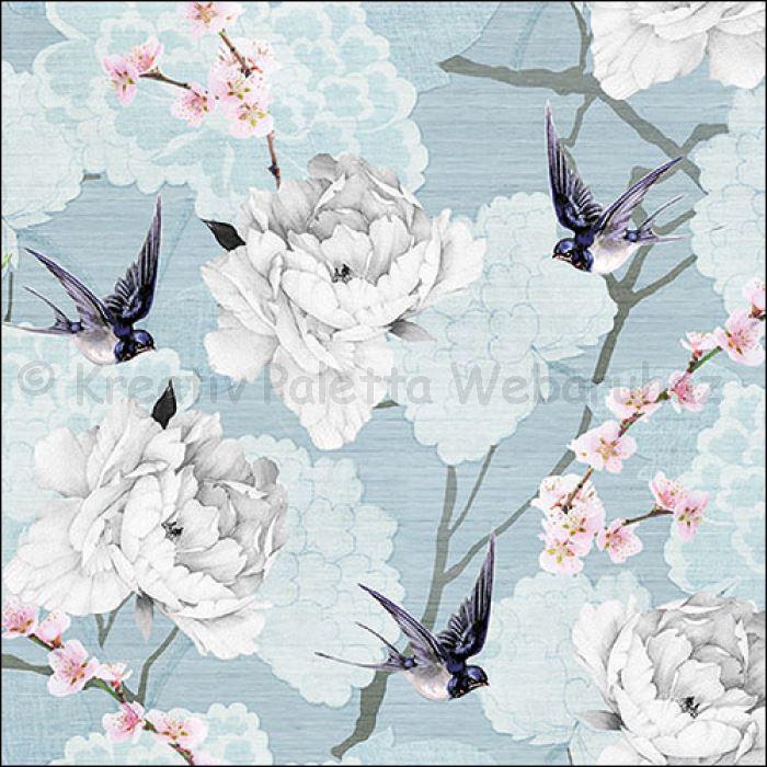 Szalvéta - keleti virágok fecskékkel