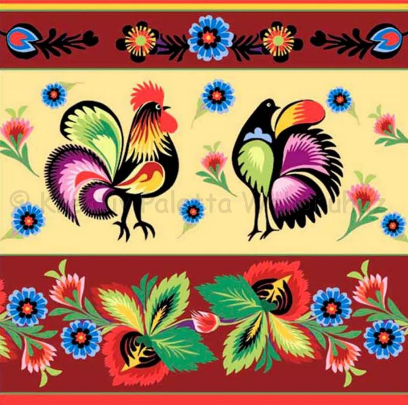 Szalvéta - népi motívum kakasok