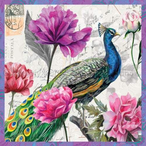 Szalvéta - páva és virágok