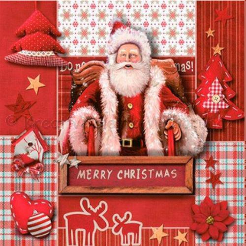 Szalvéta - Piros karácsonyi kollázs Mikulással