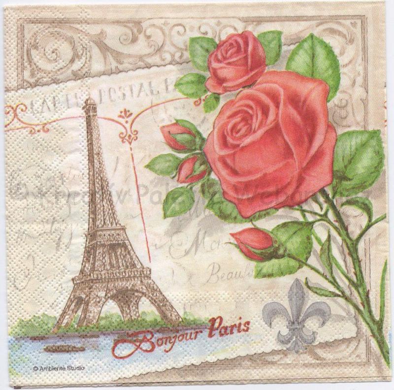 Szalvéta - rózsa és Eiffel torony