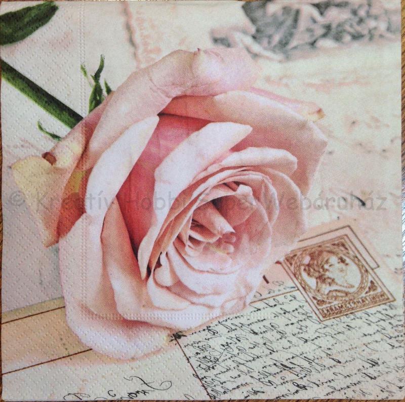 Szalvéta - rózsa és postcard