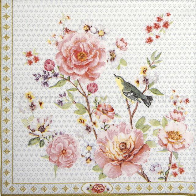 Szalvéta - rózsák madárkával