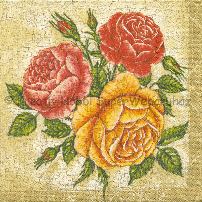 Szalvéta - rózsák repedezett alapon