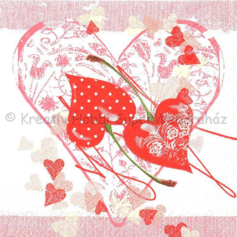 Szalvéta - szív - cherry hearts