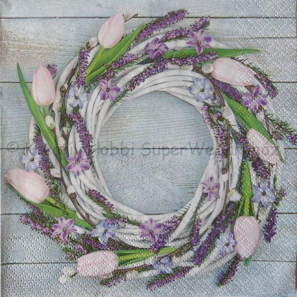 Szalvéta - tavaszi tulipános koszorú