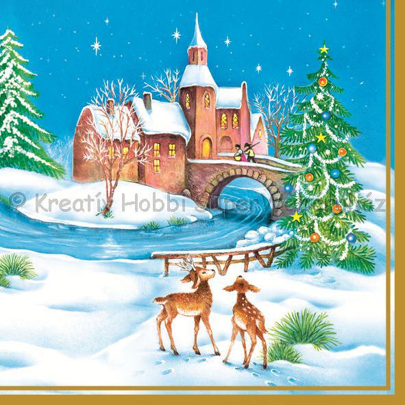 Szalvéta - téli táj őzikével 2