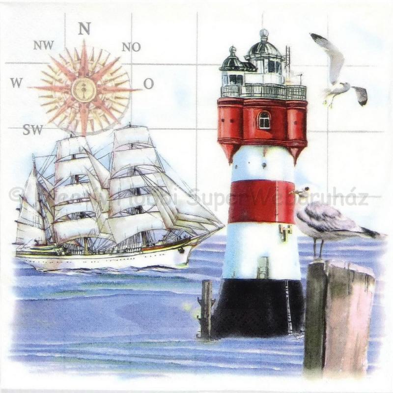 Szalvéta - világítótorony, iránytű - Lighthouse and compass