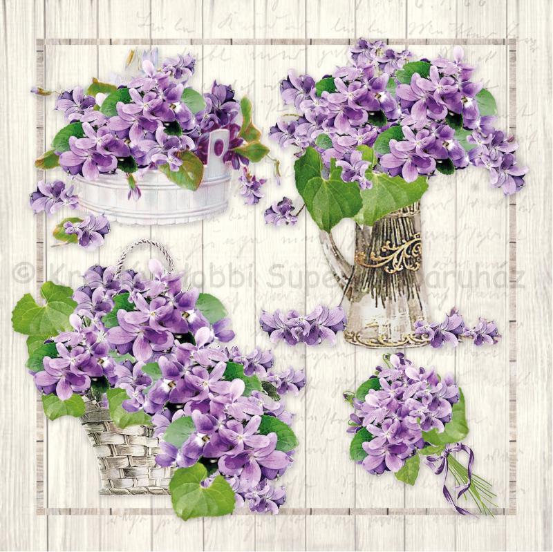 Szalvéta - virágcsokrok. lila - Purple Bouquets
