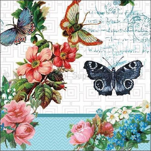Szalvéta - virágok pillangóval - Flowers and Butterflies