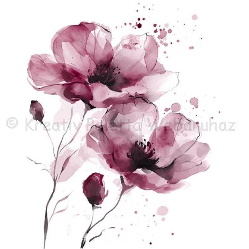 Szalvéta - virágok watercolor Burgundy