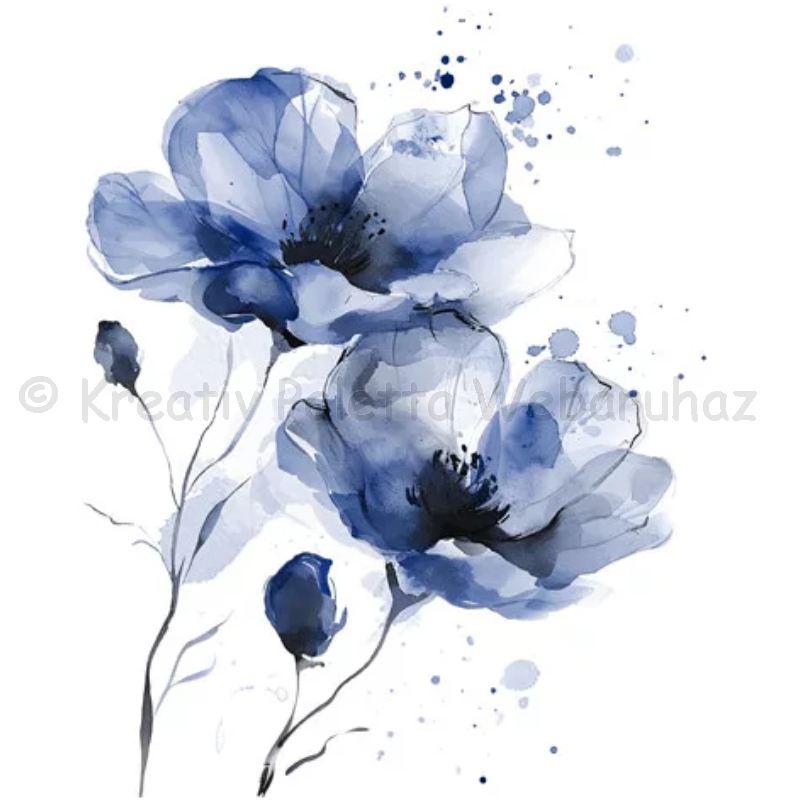 Szalvéta - virágok watercolor Navy