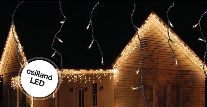 Szikrázó jégcsapfüzér 138 LED, 2 m x 0,9 m - toldható