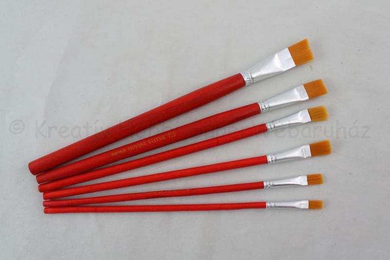 Szintetikus laposecset, piros fa nyéllel, 6 db-os készlet