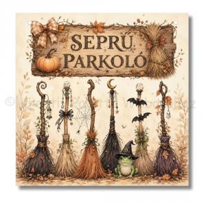 Fa tábla nyomtatott mintával - halloween - seprű  parkoló