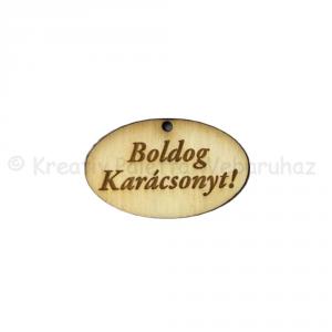 Fa tábla ovál - Boldog Karácsonyt  2,5 x 4 cm