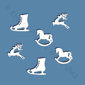 Fafigura - karácsonyi díszek 3 cm, 6 db - fehér