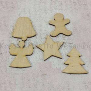 Fafigura - karácsonyi díszek 5 cm, 5 db