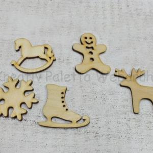 Fafigura - karácsonyi díszek 5 cm, 5 db