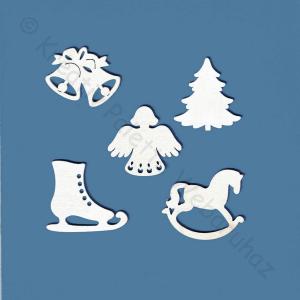 Fafigura - karácsonyi díszek 5 cm, 5 db - fehér