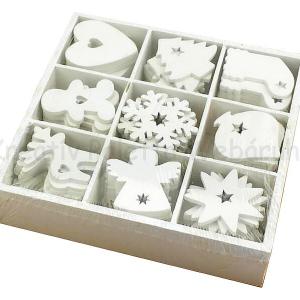 Fafigura - karácsonyi díszek 9 db - fehér