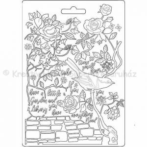 Felületmintázó- textúra lap, A5 - madárka az ágon