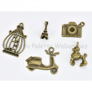 Fém díszítőelem - Párizs 5 db-os készlet