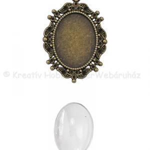 Fém medál lencsével ovális, 18 x 25 mm