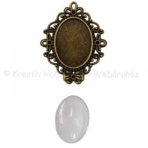 Fém medál lencsével ovális, 18 x 25 mm