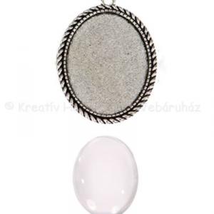 Fém medál lencsével ovális, 30 x 40 mm - ezüst