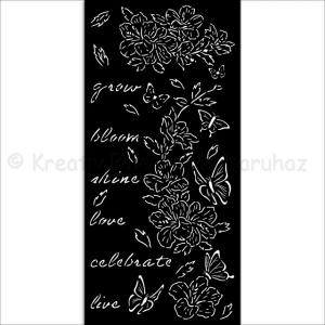 MEDIA Stencil 12 x 25 cm/ 0,25 mm - Happiness Secret Diary, virágok és pillangó