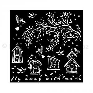 Média stencil 18 x 18 cm 0,25 mm - Garden nests, madáretető