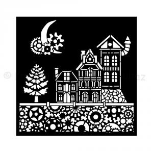 Média stencil 18 x 18 cm 0,25 mm - karácsonyi házak - Gear up for Christmas houses,