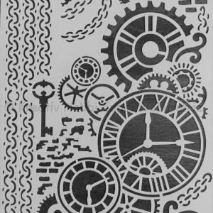 MEDIA Stencil 20 x 25 cm/ 0,25 mm - steampunk fogaskerekek