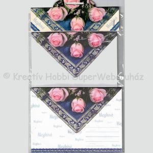 Meghívó borítékkal 6 db - rózsás