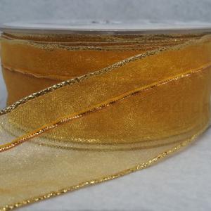 Organza szalag arany csíkkal drótos szegéllyel, 40 mm