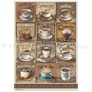 Rizspapír A/4 - Coffee and Chocolate címkék csészékkel