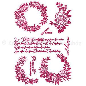 Stencil G, 21 x 29,7 cm -  romatika, írás, virágfüzér