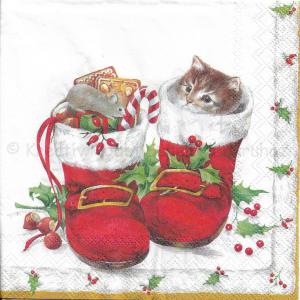 Szalvéta - cica karácsonyi csizmában